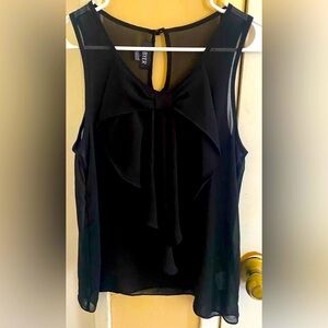 A.Byer Black Sheer Chiffon ruffle front top SZ Small